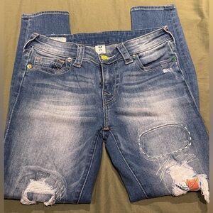 True Religion Halle Mid-rise Distressed Blue Jeans